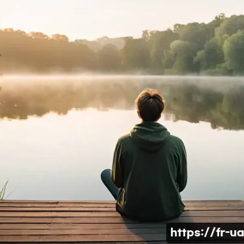 Home 33 블루 운동 처방의 심리적 이점 - **Prompt:** A serene, wide-angle shot of a young adult (gender neutral) sitting peacefully by the ed...
