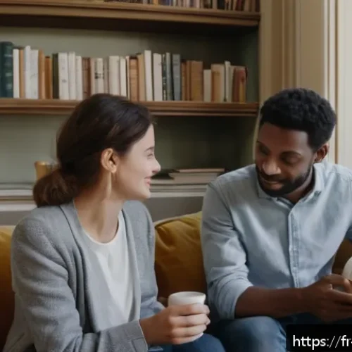 Home 17 블루 운동 처방을 통한 사회적 관계 증진 방법 - A serene and warm indoor scene showing two adults engaged in a deep, authentic conversation in a coz...