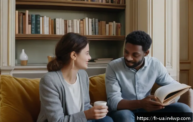블루 운동 처방을 통한 사회적 관계 증진 방법 - A serene and warm indoor scene showing two adults engaged in a deep, authentic conversation in a coz...